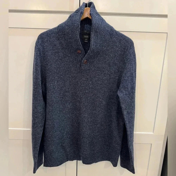 J. Crew Men's Lambswool Shawl-Collar
Pullover Sweater Marled Indigo Slim Large - Picture 1 of 11